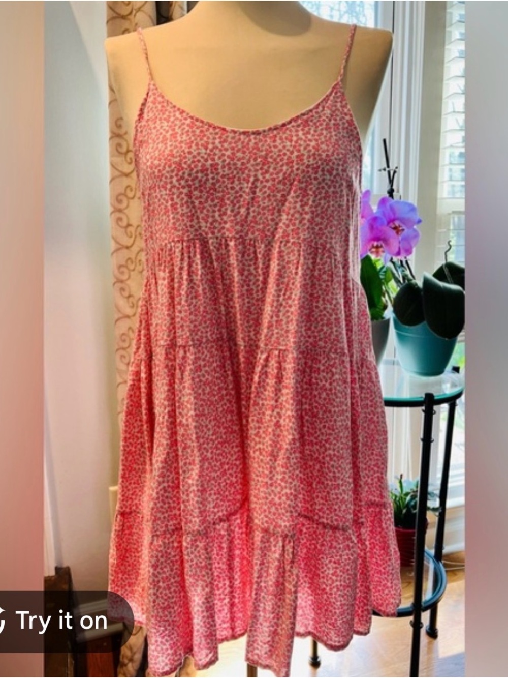 Altar’d State Women's Pink Floral Tiered Sundress - Lightweight Spaghetti Strap